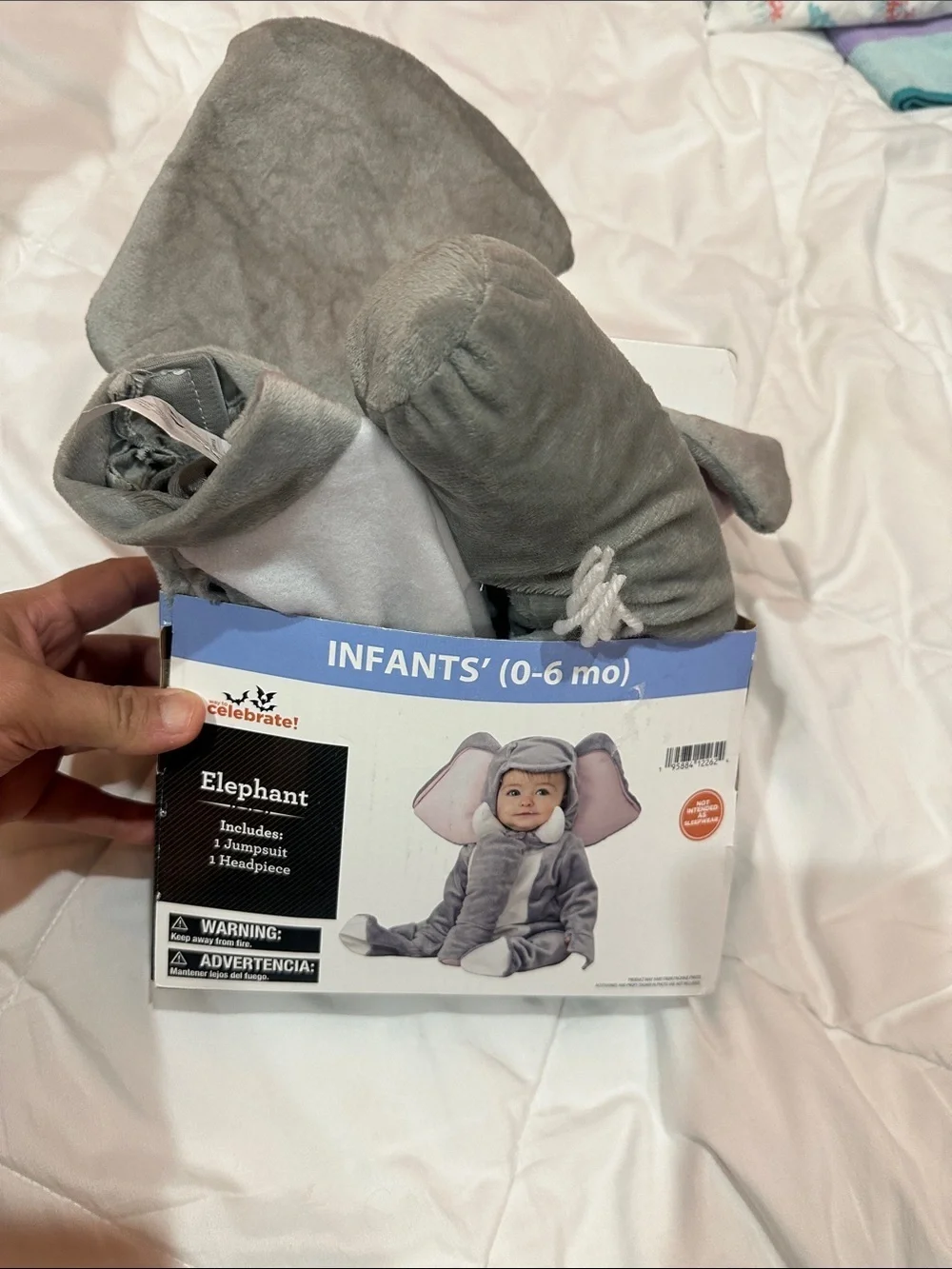 NEW Celebrate! Infant Gray Elephant Costume (0-6 mo) - Jumpsuit & Headpiece